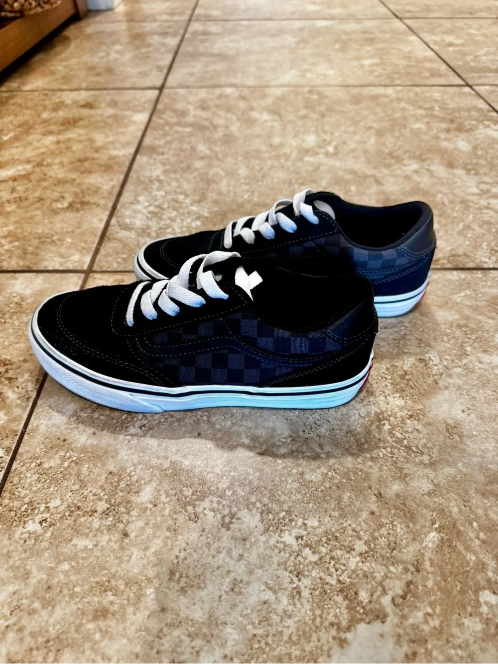 Boys Vans Black Canvas Low-Top Sneakers with White Laces